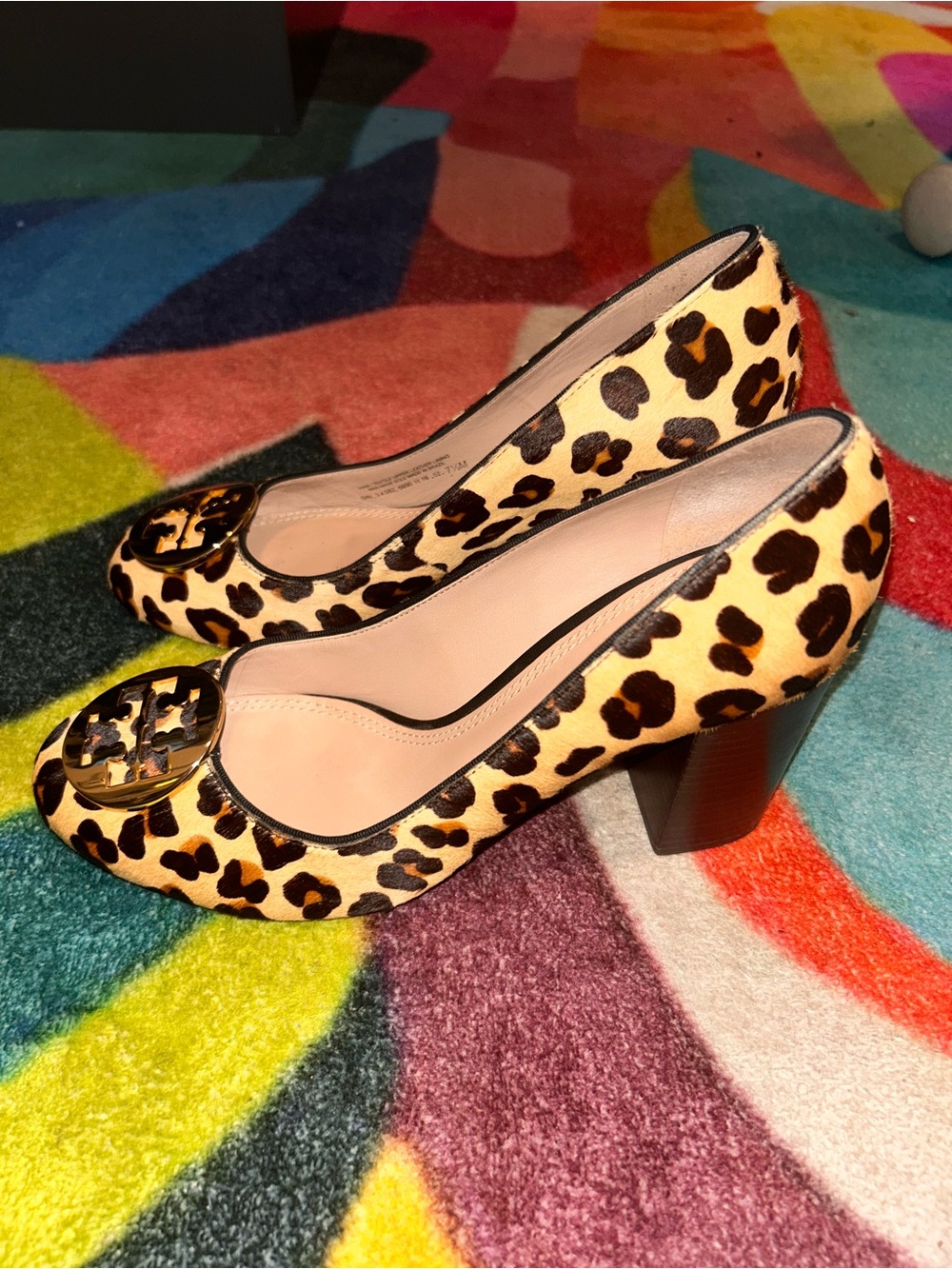 Tory Burch Leopard Print Block Heel Pumps - Tan/Black/Gold - Picture 7 of 7